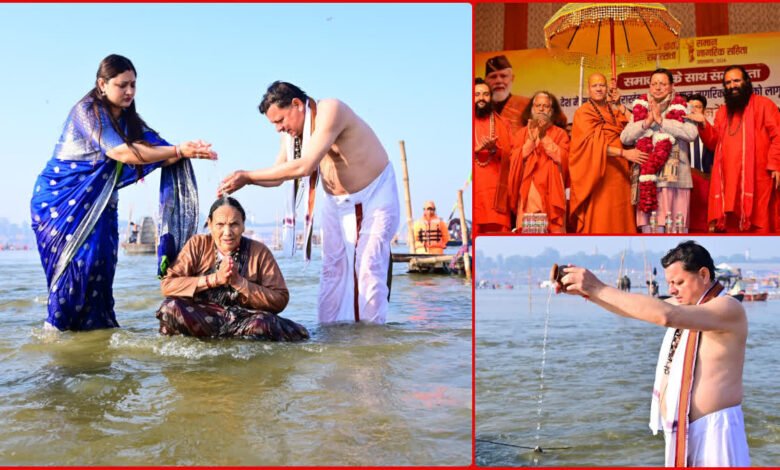Uttarakhand Chief Minister Pushkar Singh Dhami took a holy dip in Prayagraj Maha Kumbh, took blessings from the saints