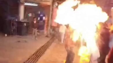 A major accident was averted during the torch procession in Rishikesh, a young man got caught in the fire