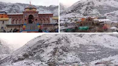 Fresh snowfall in Badrinath Dham changed the weather, covering the mountains with a white sheet.
