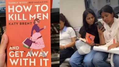 Book titled 'How to Kill Men and Get Away With It' spotted in a woman's hand on the metro; video goes viral, watched by over 19 million people.