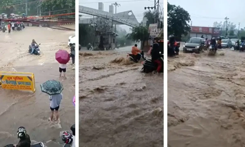 Dehradun Weather: Torrential rain disrupts normal life in Dehradun; road outside IT Park turns into a river; schools closed amid 'Red Alert'.