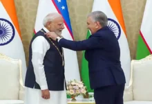 PM Modi receiving Uzbekistan’s highest state honour from President Shavkat Mirziyoyev