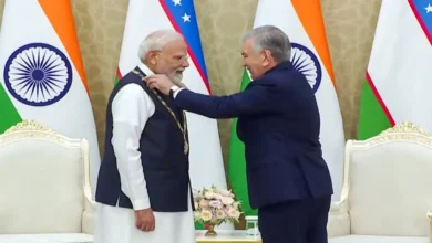 PM Modi receiving Uzbekistan’s highest state honour from President Shavkat Mirziyoyev