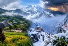 Snowfall and changing weather conditions in the high-altitude mountainous regions of Uttarakhand