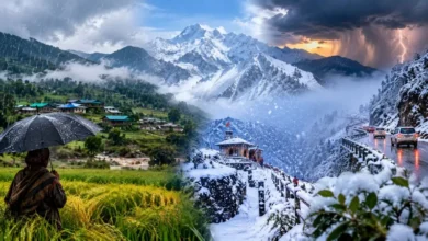 Snowfall and changing weather conditions in the high-altitude mountainous regions of Uttarakhand
